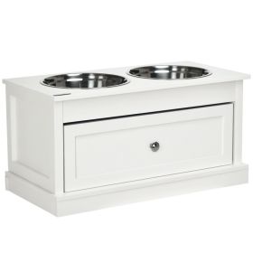 Large Elevated Dog Bowls with Storage Drawer Containing 11L Capacity, Raised Dog Bowl Stand Pet Food Bowl Dog Feeding Station, White